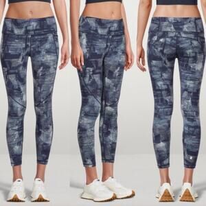 Sweaty Betty Activewear Power Pocket Leggings Pants in Frame Navy Blue XS